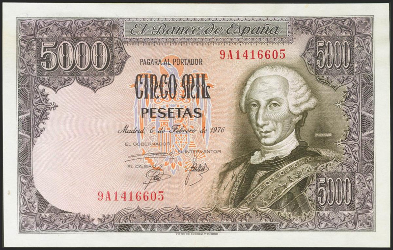 5000 Pesetas. 6 de Febrero de 1976. Serie especial 9A. (Edifil 2017: 475b). EBC.