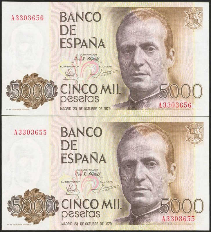 5000 Pesetas. 23 de Octubre de 1979. Pareja correlativa. Serie A. (Edifil 2021: ...