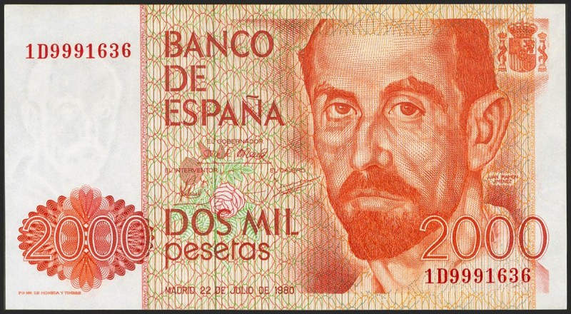 2000 Pesetas. 22 de Julio de 1980. Serie 1D. (Edifil 2021: 479a). SC--.