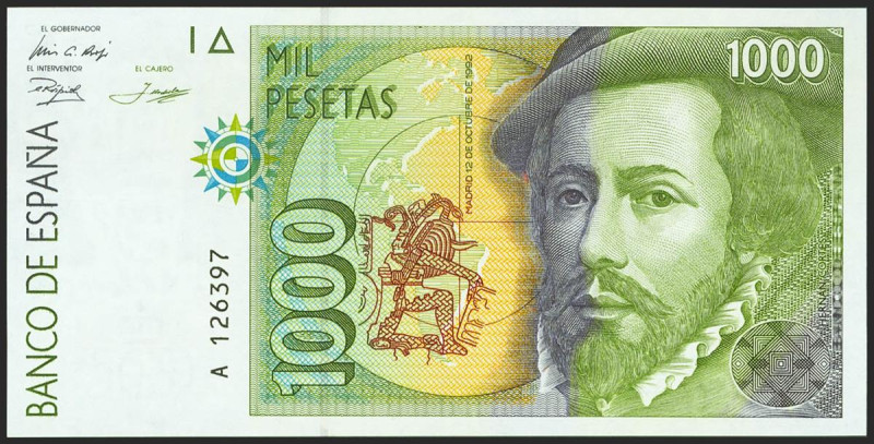 1000 Pesetas. 12 de Octubre de 1992. Serie A. (Edifil 2021: 483a). SC.