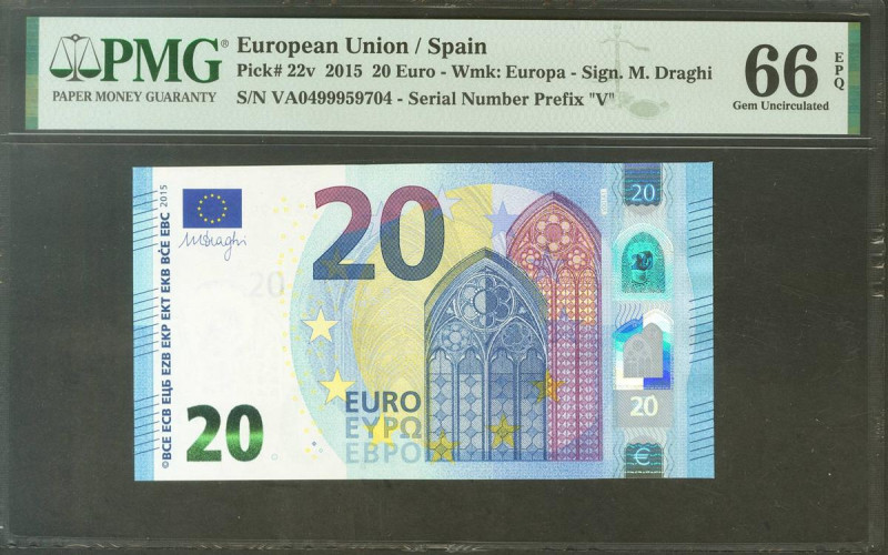 20 Euros. 25 de Noviembre de 2015. Firma Draghi. Serie V (España). (Edifil 2021:...