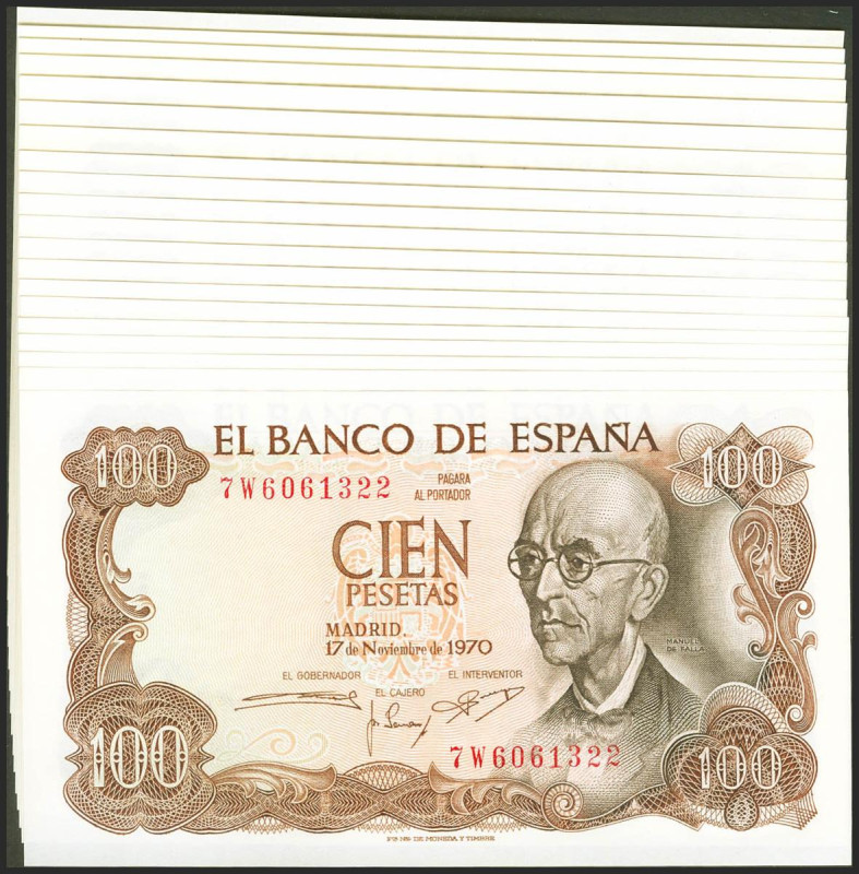 Conjunto de 20 billetes correlativos de 100 Pesetas emitidos el 17 de Noviembre ...