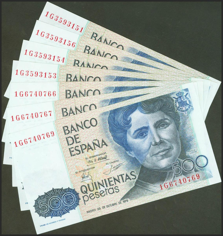 Conjunto de 7 billetes, algunos correlativos, de 500 Pesetas emitidos el 23 de O...