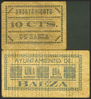 BAEZA (JAEN). 10 Céntimos y 1 Peseta. (1937ca). Sin serie y serie D, respectivamente. (González: 842, 847). MBC.