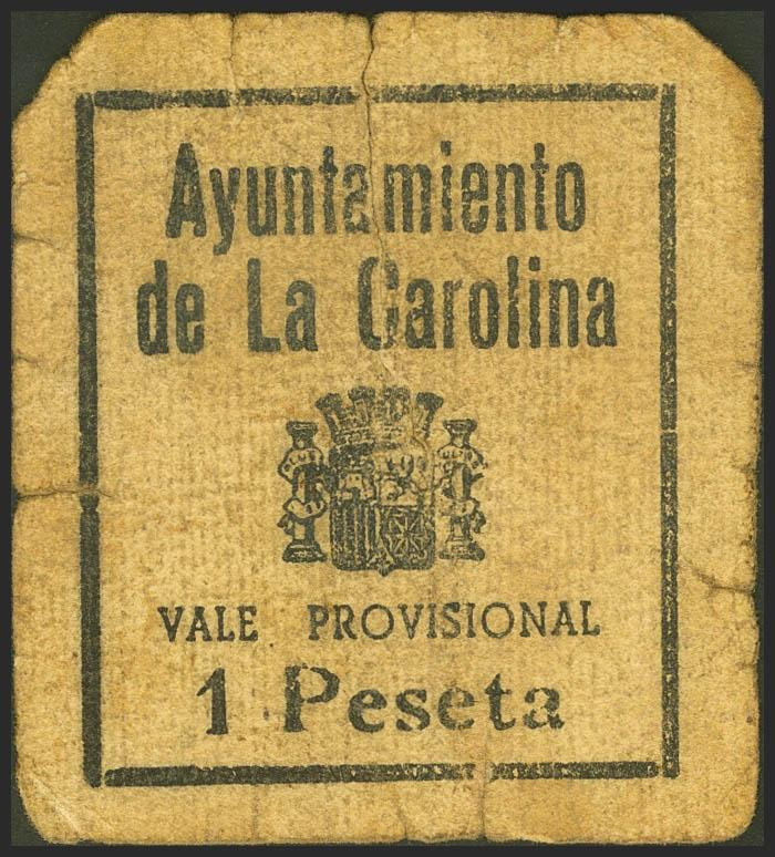 LA CAROLINA (JAEN). 1 Peseta. (1937ca). (González: 1667). BC.