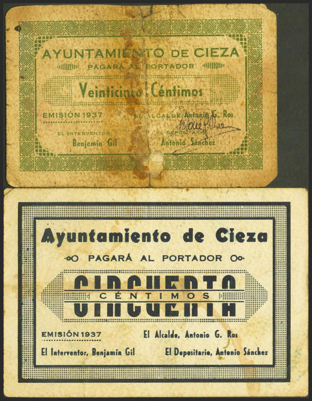 CIEZA (MURCIA). 25 Céntimos y 50 Céntimos. 1937. (González: 1965, 1966). El 25 c...