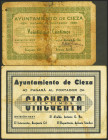 CIEZA (MURCIA). 25 Céntimos y 50 Céntimos. 1937. (González: 1965, 1966). El 25 cts presencia de cinta adhesiva. MBC/BC.