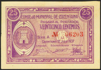 COCENTAINA (ALICANTE). 25 Céntimos. 21 de Junio de 1937. Serie A. (González: 1991). SC-.