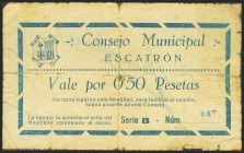 ESCATRON (ZARAGOZA). 50 Céntimos. (1937ca). Serie B. (González: 2317). Presencia de fijasellos. BC.
