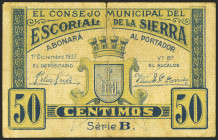 EL ESCORIAL DE LA SIERRA (MADRID). 50 Céntimos. 1 de Diciembre de 1937. Serie B. (González: 2325). MBC-.