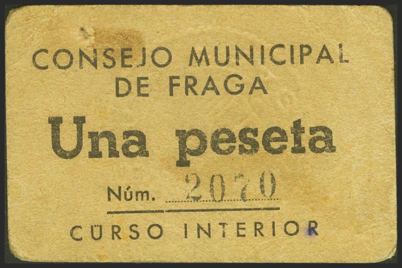 FRAGA (HUESCA). 1 Peseta. (1937ca). (González: 2525). Raro. EBC.