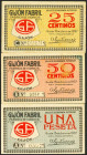 GIJON (ASTURIAS). 25 Céntimos, 50 Céntimos y 1 Peseta. 15 de Julio de 1937. Series C, B y A, respectivamente. (González: 2659/61). Rara serie completa...