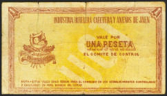 JAEN. 1 Peseta. (1937ca). Serie A. (González: 2985). BC-.