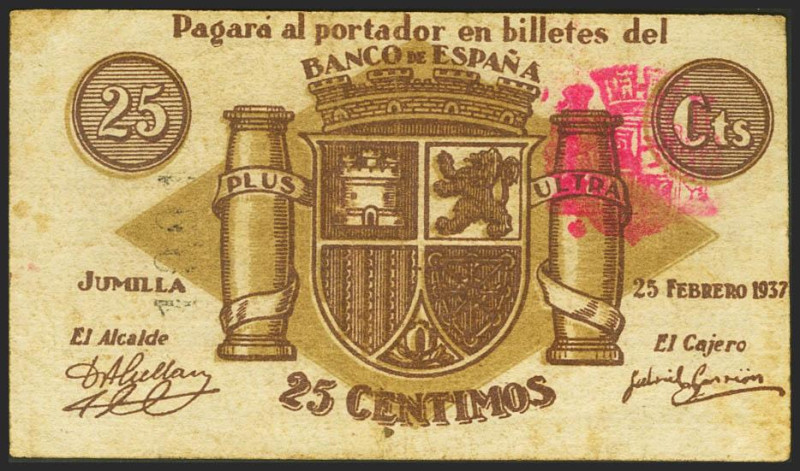 JUMILLA (MURCIA). 25 Céntimos. 25 de Febrero de 1937. (González: 3070). MBC.