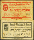 LECERA (ZARAGOZA). 10 Céntimos y 25 Céntimos. 1 de Junio de 1937. Series J y H, respectivamente. (González: 3121, 3123). MBC-.