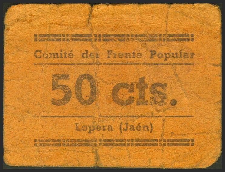 LOPERA (JAEN). 50 Céntimos. (1937ca). (González: 3218). Raro. MBC-.