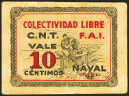 NAVAL (HUESCA). 10 Céntimos. (1937ca). (González: 3809). Muy raro. MBC+.