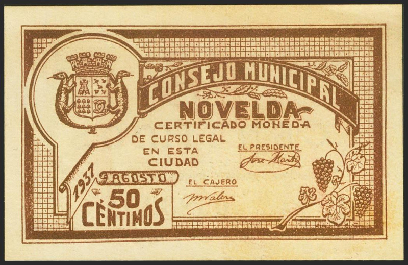 NOVELDA (ALICANTE). 50 Céntimos. Agosto 1937. (González: 3867). EBC.
