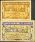 ORIHUELA (ALICANTE). 50 Céntimos y 1 Peseta. 13 de Mayo de 1937. Serie A, ambos. (González: 3993/94). Serie completa. MBC+.