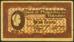 TOBARRA (ALBACETE). 25 Céntimos. Septiembre 1937. (González: 5018). MBC-.