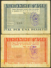 AGER (LERIDA). 50 Céntimos y 1 Peseta. 7 de Marzo de 1937. (González: 6010/11). Rara serie completa. MBC-