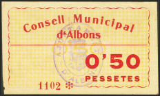ALBONS (GERONA). 50 Céntimos. (1937ca). (González: 6127). Raro. EBC++.