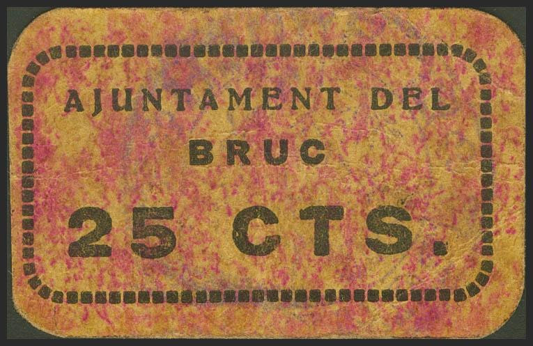 BRUC (BARCELONA). 25 Céntimos. (1937ca). (González: 7205). Raro. MBC+.
