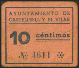 CASTELLBELL Y EL VILAR (BARCELONA). 10 Céntimos. (1937ca). (González: 7432). Muy raro. MBC.