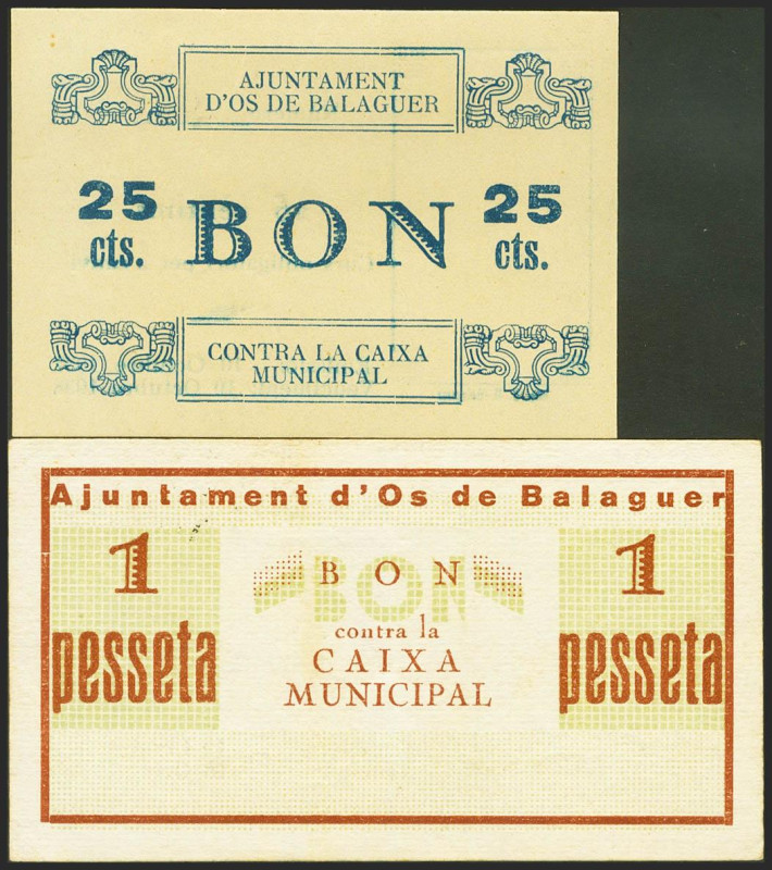OS DE BALAGUER (LERIDA). 25 Céntimos y 1 Peseta. 10 de Octubre de 1937. (Gonzále...