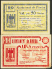 PINEDA (BARCELONA). 50 Céntimos y 1 Peseta. 17 de Julio de 1937. (González: 9216, 9217). Raros. EBC-/MBC+.