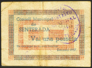 SENTERADA (LERIDA). 1 Peseta. 1937. (González: 9943). Muy raro. MBC+.