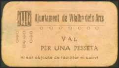 VILALBA DELS ARCS (TARRAGONA). 1 Peseta. (1937ca). (González: 10741). Raro. MBC.