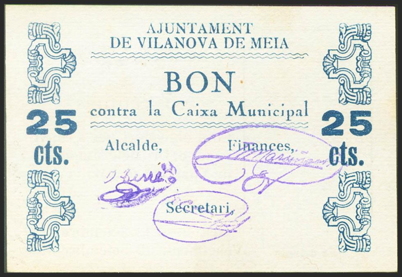 VILANOVA DE MEIA (LERIDA). 25 Céntimos. 12 de Septiembre de 1937. (González: 108...