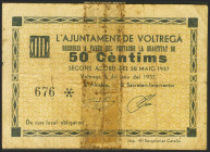 VOLTREGA (BARCELONA). 50 Céntimos. 5 de Junio de 1937. (González: 10919). Presencia de cinta adhesiva. BC-.
