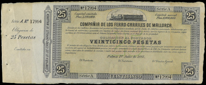 Spanish Banknotes
Obligación al portador 25 Pesetas. 1 Julio 1885. COMPAÑÍA DE ...