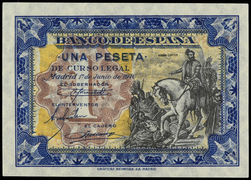 Estado Español
1 Peseta. 1 Junio 1940. Hernán Cortés. Serie D. (Arruguitas). Ed...