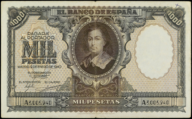 Estado Español
1.000 Pesetas. 9 Enero 1940. Murillo. (X manuscrita a bolígrafo ...