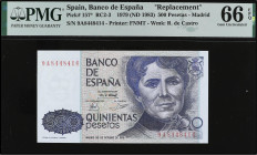 Juan Carlos I
500 Pesetas. 23 Octubre 1979. Rosalía de Castro. Serie Sustitutiva 9A. Precintado y garantizado por PMG como 66 GEM UNCIRCULATED EPQ (n...