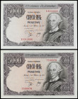 Juan Carlos I
Lote 2 billetes 5.000 Pesetas. 6 Febrero 1976. Carlos III. Sin serie y Serie X. Ed-475, 475a. EBC- y EBC.