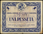 General Council of Andorra
1 Pesseta. 19 Desembre 1936. CONSELL GENERAL DE LES VALLS D´ ANDORRA. Emisión azul. (Manchitas). MUY ESCASO. Ed-2. MBC.