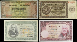 Spanish Banknotes Lots
Lote 4 billetes 50 pesetas. 1936, 38, 40, 51. A EXAMINAR. Ed-420a, 431a, 437a, 462a. MBC- a MBC+.