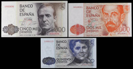 Spanish Banknotes Lots
Lote 3 billetes 500, 2.000, 5.000 Pesetas. 1979, 80. Rosalia de Castro, Juan Ramón Jimenez, Juan Carlos I. Todos Sin serie. A ...