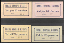 World Banknotes
Lote 4 billetes 25, 50 Céntims, 1 y 2 Pessetas. C.M. d´ALBESA. Con tampón al dorso Consell Municipal UGT-CNT, Albesa. AT-64/67. SC....