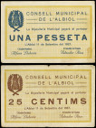 World Banknotes
Lote 2 billetes 25 Cèntims y 1 Pesseta. 11 Setembre 1937. C.M. de L´ ALBIOL. (Una manchitas). AT-68, 69; RGH-6124, 6125. MBC+ a EBC-....