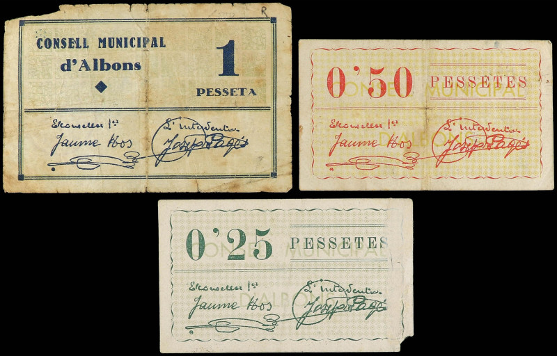 World Banknotes
Lote 3 billetes 25, 50 Cèntims y 1 Pesseta. C.M. d´ ALBONS. AT-...