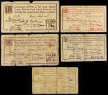 World Banknotes
Lote 5 billetes 25, 50 (2) Cèntims y 1 Pesseta (2). 1 Abril y 15 Juny 1937. Aj. D´ ALFORJA. 2ª serie completa, de la 1ª serie dos de ...