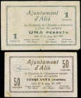 World Banknotes
Lote 2 billetes 50 Cèntims y 1 Pesseta. 25 Juny 1937. Aj, d´ ALIÓ. (Leves manchitas). AT-111, 112; RGH-6201, 6202. MBC a MBC+.