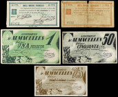 World Banknotes
Lote 5 billetes 25, 50 Cèntims (2) y 1 Pesseta (2). 18 Març 1937 y Octubre 1937. C.M. (2) y Aj. d´ ALMACELLES (3). A EXAMINAR. AT-113...