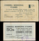 World Banknotes
Lote 2 billetes 50 Cèntims y 1 Pesseta. 1 Maig 1937. C.M. d´ AMER. AT-136a, 137a. MBC.