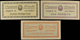 World Banknotes
Lote 3 billetes 50 Céntims, 1 y 2 Pessetes. Setembre 1937. Aj. d´ AMPOLLA. MUY ESCASOS. AT-150/152. SC.